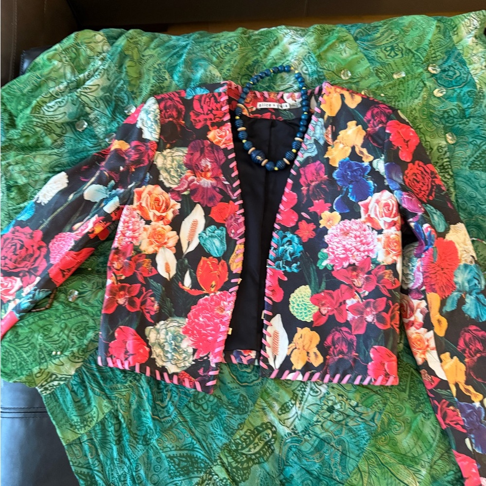 Alice + Olivia Zeta Floral Multicolor Leather Jacket - Picture 3 of 10